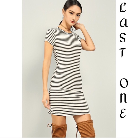 The O Boutique Dresses & Skirts - 🎉CLEARANCE🎉 Black & Ivory Striped T-Shirt Dress